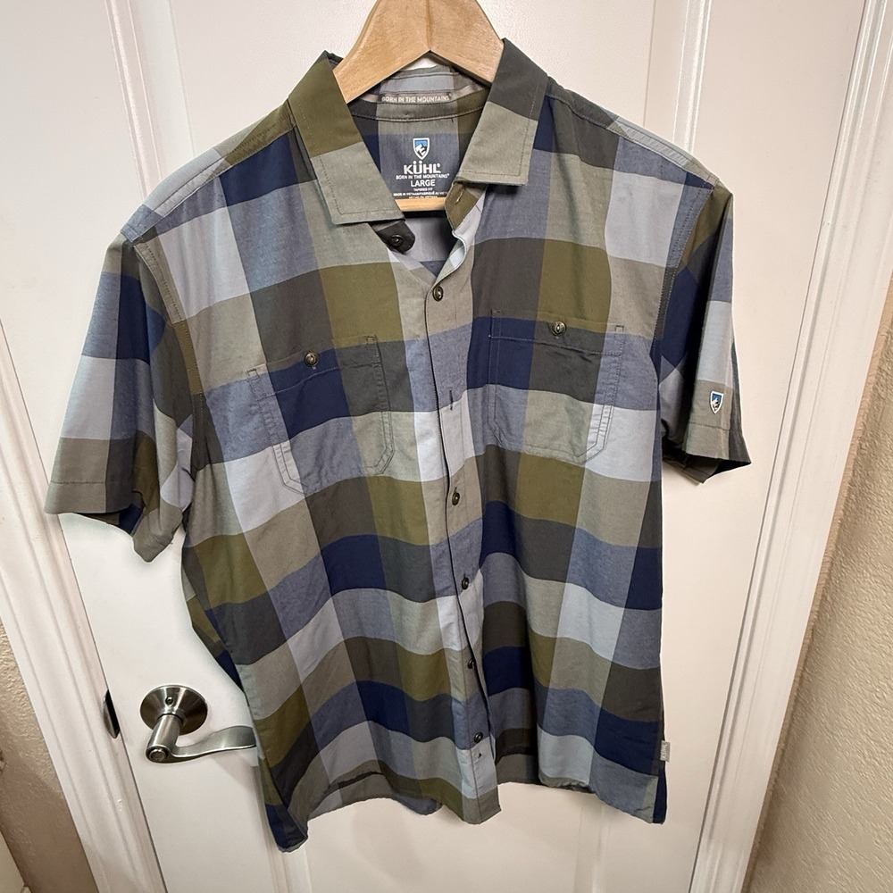 Kuhl Plaid Button Up Shirt Men's Large Tapered Fit Outdoor‎ Hiking Camping